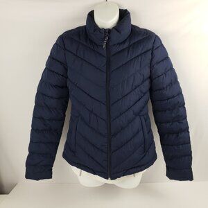 Gap XS Navy Uniform Blue Puffer Lavender Lining Jacket Coat Fall Winter